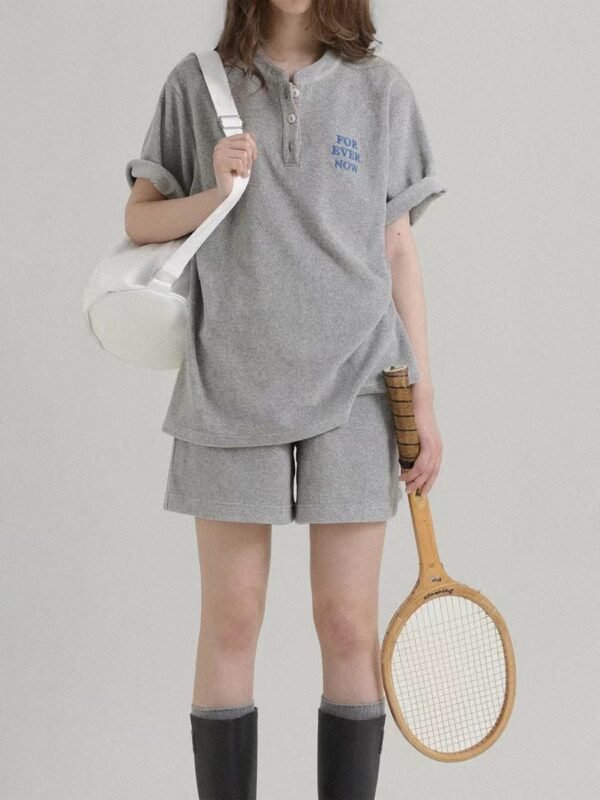 Vintage Embroidered Mandarin Collar Short Sleeve T shirt