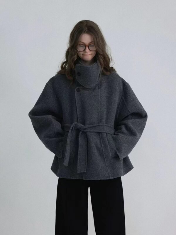 High Neck Vintage Coat with Oversized Lapel Short Jacket